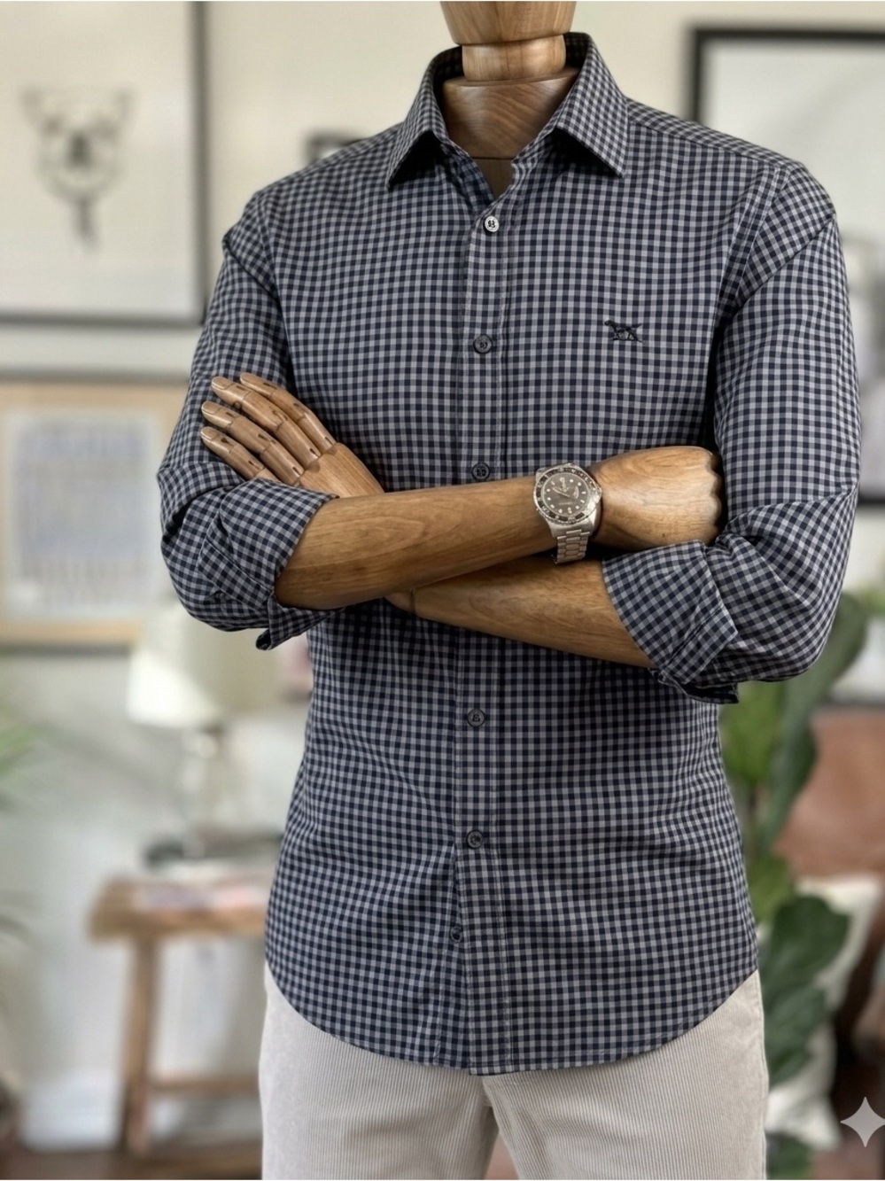 Rodd & Gunn Men’s Medium Sports Fit Gingham Button Up Shirt Woven In Europe Navy